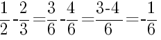 Решение дробей 1/2 минус 2/3