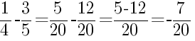 Решение дробей 1/4 минус 3/5