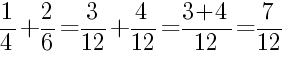 Решение дробей 1/4 плюс 2/6