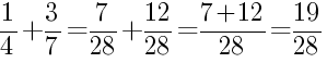 Решение дробей 1/4 плюс 3/7