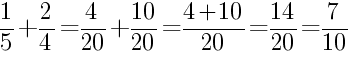 Решение дробей 1/5 плюс 2/4