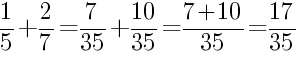 Решение дробей 1/5 плюс 2/7