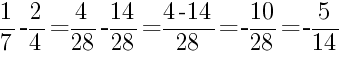 Решение дробей 1/7 минус 2/4