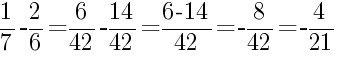 Решение дробей 1/7 минус 2/6
