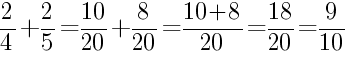 Решение дробей 2/4 плюс 2/5