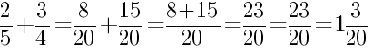 Решение дробей 2/5 плюс 3/4