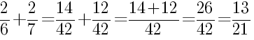 Решение дробей 2/6 плюс 2/7