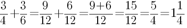 Решение дробей 3/4 плюс 3/6