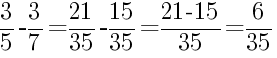 Решение дробей 3/5 минус 3/7